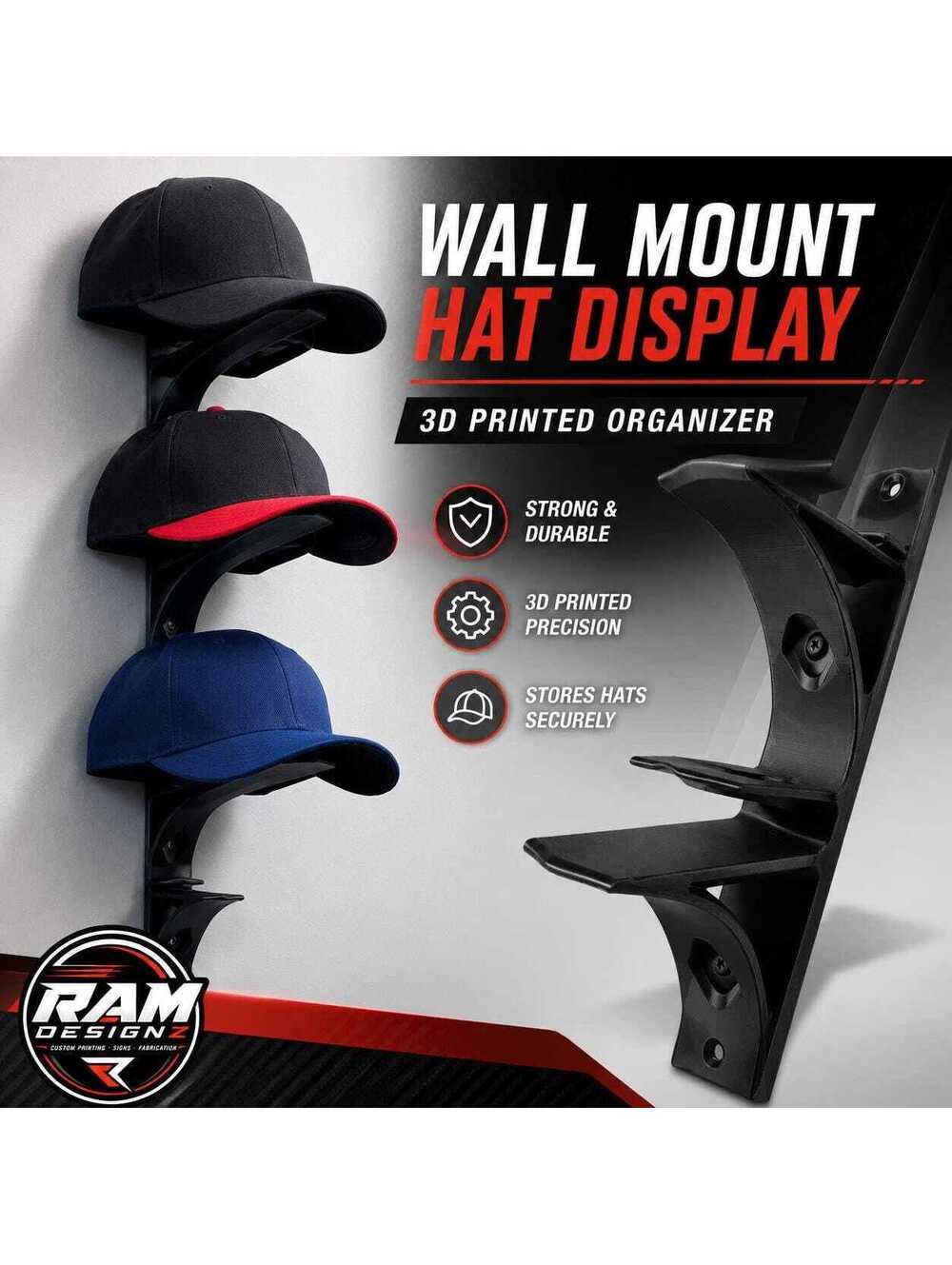 3D Printed Modular Hat Rack | Snap Together Cap Holder, Wall Mount Organizer
